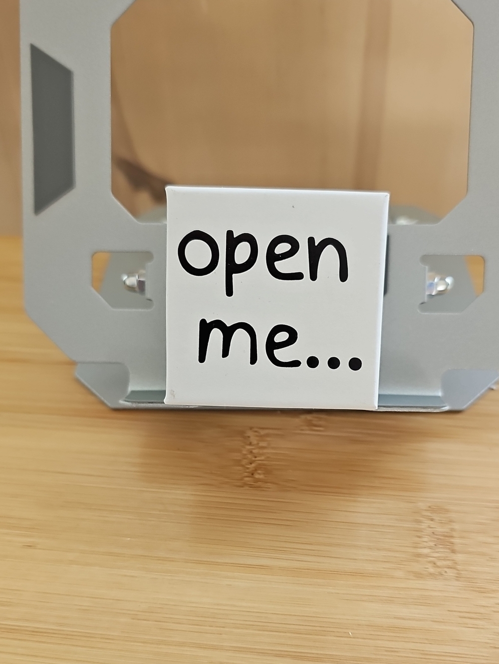 White 'open me...' Decorative Block